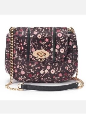Lauren Conrad Floral Chain Crossbody Shoulder Bag Burgundy Whimsical Mini Purse